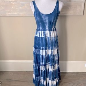 Chaps Petite blue tie dye tiered maxi dress